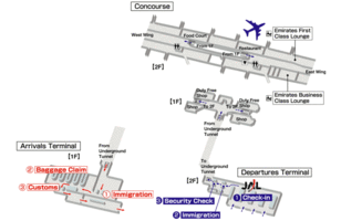 Схема терминалов авиакомпании JAL аэропорта Дубай